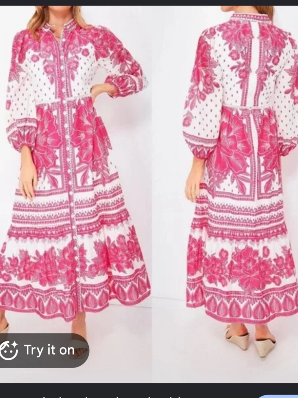 Farm Rio Pink Floral Print Maxi Dress Button Front Long Sleeve XL
